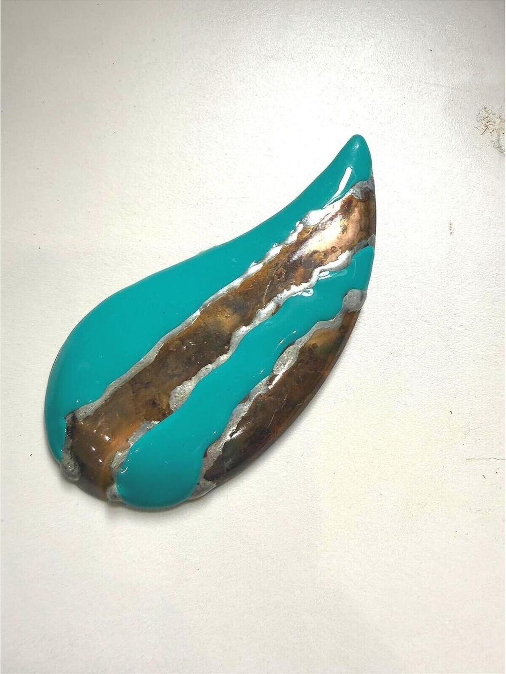 Vintage Teal and Copper Enamel Brooch Pin